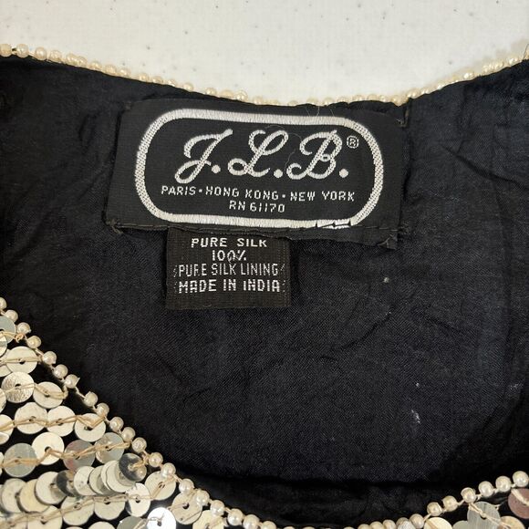 Vintage 100% Silk Silver Sequin Top size Large Art Deco Gatsby 1920s Disco Party - Picture 7 of 14